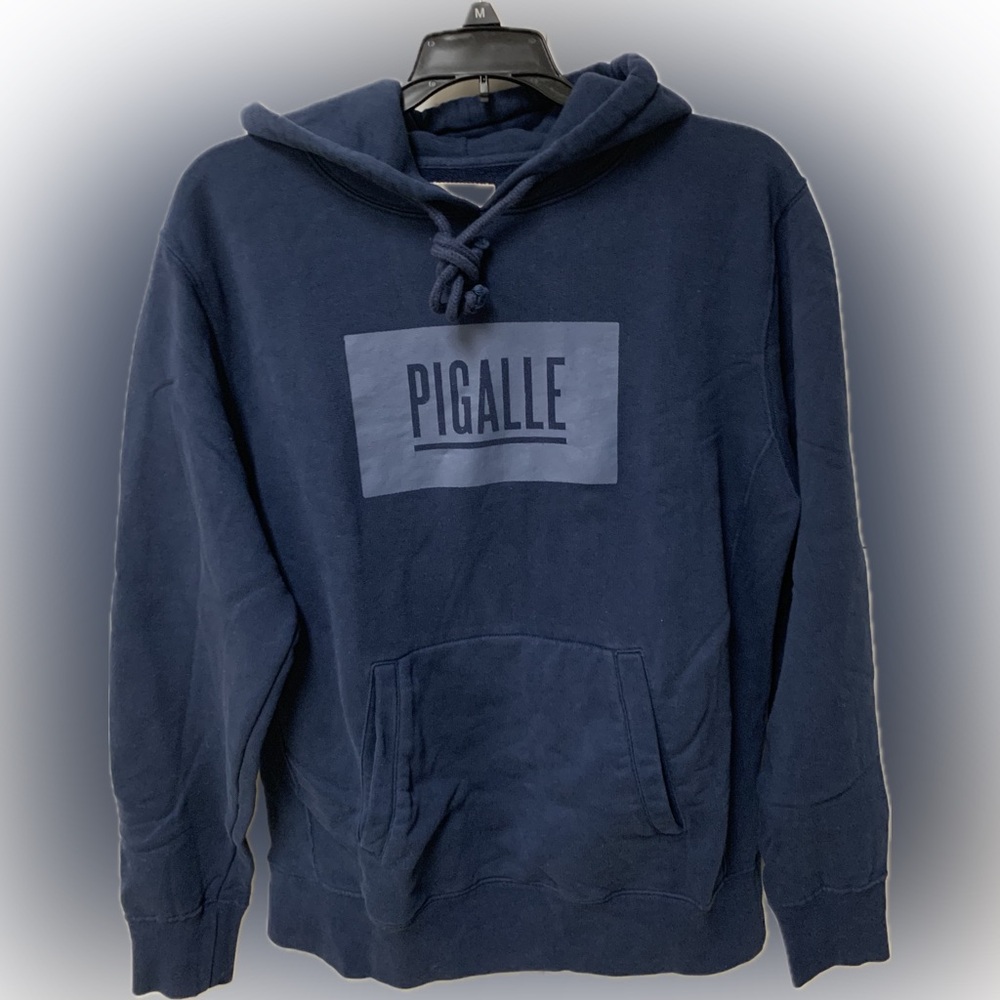 Rare Mens Pigalle Paris Box Logo Hoodie Navy Pre-Owned